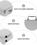 Close-up views of a Heavy Duty Aluminum Alloy Tool Box With Badass Hard Shell Storage Case, highlighting durable handles and latches.