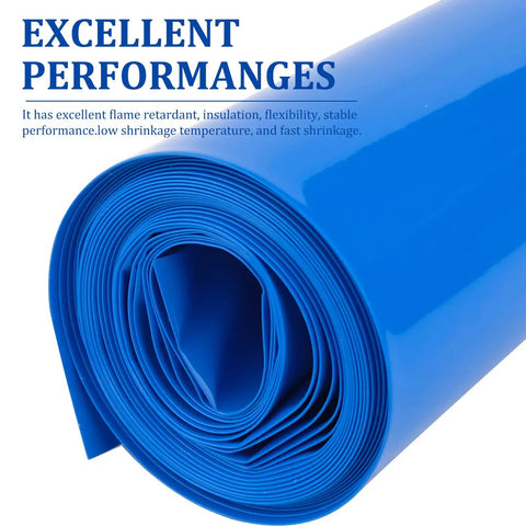 Blue PVC Battery Wrap Heat Shrink Tube For 18650 21700 26650 Lithium Cells And DIY Battery Packs Flat Width 3.9in 100mm Length 9.9ft 3m Heavy Duty Protection And Insulation For Your Builds, rolled blue PVC heat shrink tubing