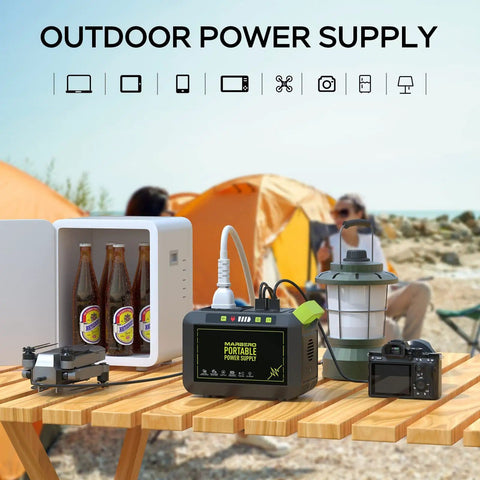 Portable Power Station 88Wh Lithium Battery Solar Generator With Fast Charging And AC Outlet 120W Peak Power Bank on picnic table