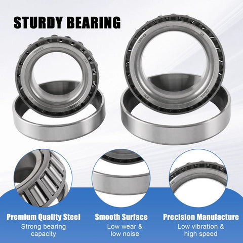Front view of four metal trailer axle bearing kits with grease seals, 1.719 in ID for #84 spindle.
