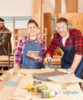Woodworkers using tools with Heavy Duty 1200 Piece Pocket Hole Screws Bulk 8 By One And A Quarter Inch Zinc Pocket Wood Screws visible on table.