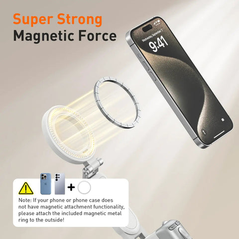 Phone Camera Grip With Selfie Stick Tripod Magnetic Mount And Detachable Wireless Shutter Button showing strong magnetic force