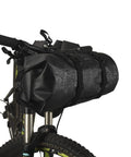 Waterproof Adjustable Capacity Bike Handlebar Bag With Detachable Dry Pack, 3L to 7L expandable, mounted on bicycle handlebar.