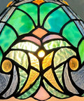 Close-up of Sea Green Tiffany Pendant Light With Stained Glass, 8 Inch Wide Victorian Style Hanging Lamp for various rooms