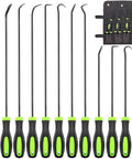 12 Piece Automotive Hook And Pick Tool Set With Long And Mini Picks For Precision Oil Seal Gasket And O Ring Removal In Tight Engine Spaces Pro Grade Auto Repair Essentials displayed on a white background, showing green and black handles.