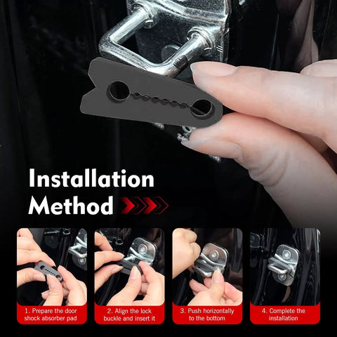 Installation method for Heavy Duty Silicone Car Door Slam Blockers Four Piece Set Universal Vehicle Shock Absorbers in black.
