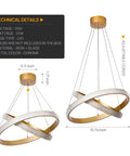Modern LED Chandelier Dimmable Pendant Light With Two Ring Dope Design for living room, dining room, bedroom, kitchen island, chrome finish.