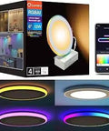 Product box and lights of RGBAI Smart Recessed Lighting Kit 6 Inch With Gradient Accent And Night Ring 13W 1000LM Wi Fi LED Downlights