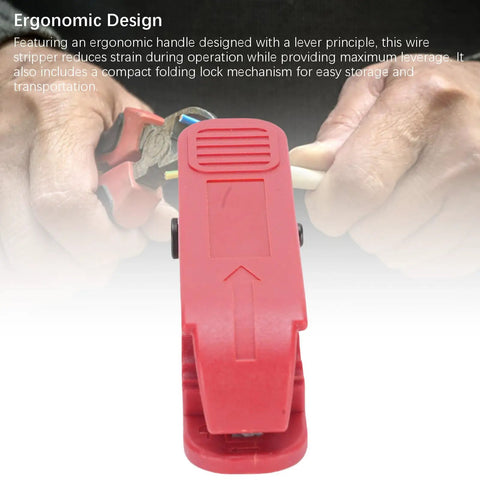 Pro Grade Wire Stripper Tool With Precise Crimping and 360 Rotation Cutting, Auto Adjusting Jaw, Ergonomic Handle, Clean Cuts, Wide Compatibility for Ethernet RJ45, Coax, Power, and Electrical Cables; red folding handle