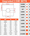 Chart showing upgraded 11 die sets for Beefy 10 Ton Hydraulic Cable Crimper Tool For 1/8 And 3/16 Stainless Steel Cable Railing Fittings
