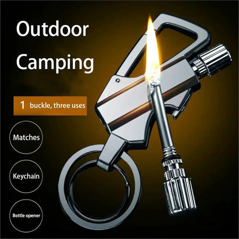 Rugged 3 In 1 Lighter Keychain With Bottle Opener And Multitool For Outdoor Survival, Windproof And Waterproof Kerosene Lighter