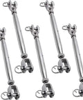 Five Pack One Quarter Inch M6 Turnbuckles, Stainless Steel Jaw To Jaw Rigging Screws, Closed Body Marine Grade, displayed on white