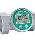 2 Inch Waterproof Turbine Water Flow Meter With NPT Thread 16 to 160 GPM front view showing digital display and aluminum housing