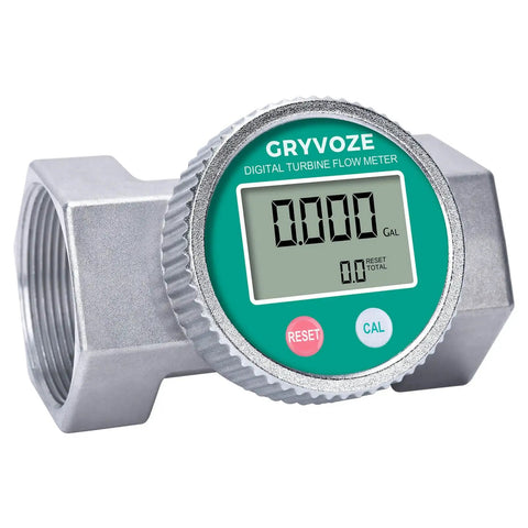 2 Inch Waterproof Turbine Water Flow Meter With NPT Thread 16 to 160 GPM front view showing digital display and aluminum housing