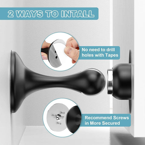 Two Pack Magnetic Door Stoppers For Wall And Floor Mounting No Drill Door Holder With Strong Magnet Keeps Heavy Doors Open