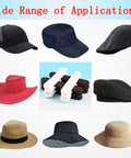 Hat Size Reducer Tape 20 Pack Self Adhesive Foam Strips with various hats for adjustable fit by 0.4 inches in black and white