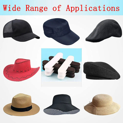 Hat Size Reducer Tape 20 Pack Self Adhesive Foam Strips with various hats for adjustable fit by 0.4 inches in black and white