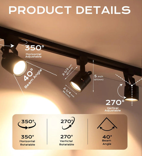 Slick 8W Dimmable LED Track Light Head With 4000K Cool White CRI90 Plus True Color Rendering, Adjustable Tilt, 40 Degree Beam, Halo Type, Black Finish, Pack Of 6