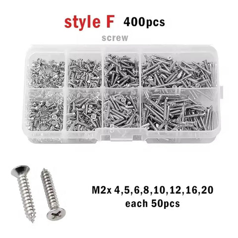Durable Aluminum And Steel Pop Rivets Kit With Ten Sizes M1 M2 M3 M4 Cross Flat Head Self Tapping Fasteners For DIY Woodworking And Metal Projects No Fuss Countersunk Small Screws And A 500 Piece Supply in storage box visible