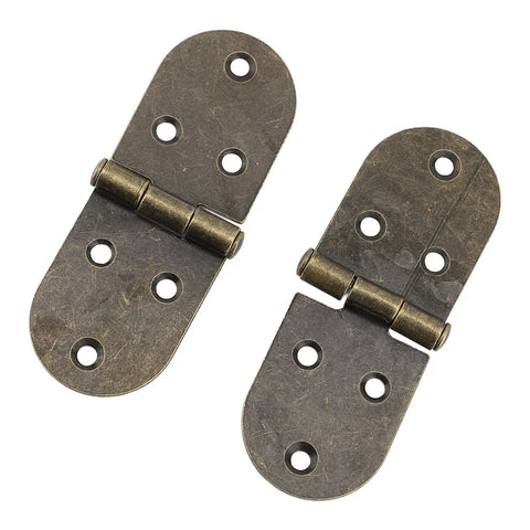 10 Pack 180 Degree Folding Bronze Flip Top Round Hinges for sewing machine tables, showing two antique bronze hinges