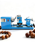 Techtongda Dual Motor Wood Lathe Combo With 750W Brushless Spindle And 450W Drilling Unit, blue benchtop lathe for sanding and turning.