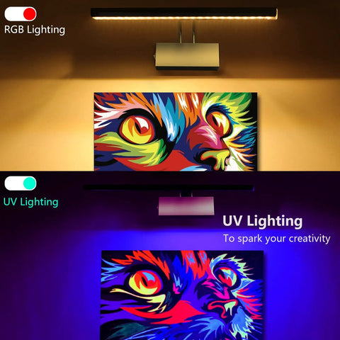 900 Lumen Dimmable LED Picture Light With Dual Arm Mount, 4 Color Modes Plus UV 395nm, Remote Control, art illumination