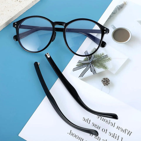 Premium Eyeglasses Repair Kit Including Two Pairs Of Replacement Arms And Legs With Non Slip Silicone Ear Tips Nose Pads Plus Full Hardware Set For No Sweat Fixes That Stay Hella Secure, featuring black glasses and temple arms.