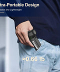 180000 RPM Cordless Air Duster with Brushless Motor and LED Light fitting into a pocket, showing portable design.