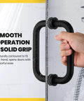 Sleek Matte Black Shower Door Handle With Six Inch Center To Center And Heavy Duty 304 Stainless Steel Round Tube Design For Rust Resistant Bathroom Hardware That Is Built Different Now, held firmly for easy operation on glass.