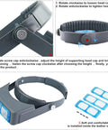 Go To Four Lens Headband Magnifier For Precise Reading And DIY Hobby Work focus showing adjustable screws and interchangeable lenses