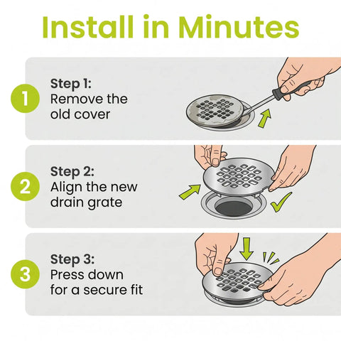 Install instructions for Slick Matte Black Stainless Steel Shower Drain Cover Snap In Rustproof Bathroom Floor Drain Grate 2 Pack.