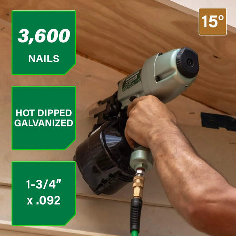 Coil Siding Nails 3,600 Count 1-3/4 Inch By.092 Inch 15 Degree in action with nail gun on siding project