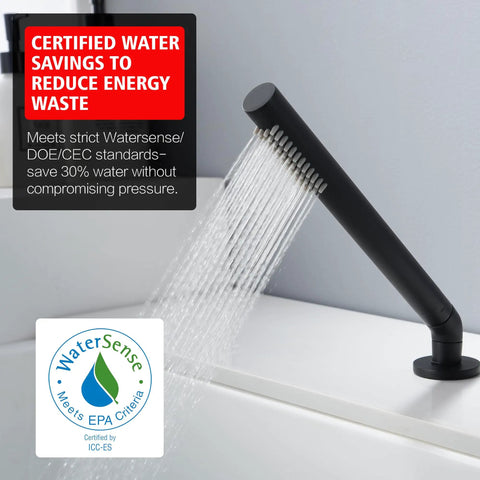 Matte Black Roman Bathtub Faucet For 3 Hole Deck Mount Installation With Brass Handheld Shower Sprayer 59 Inch Hose