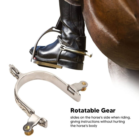 Rugged Stainless Steel Western Horse Spurs With Rotatable Gear Carved Equestrian Style For Men And Women Dope Boot Spurs For Training