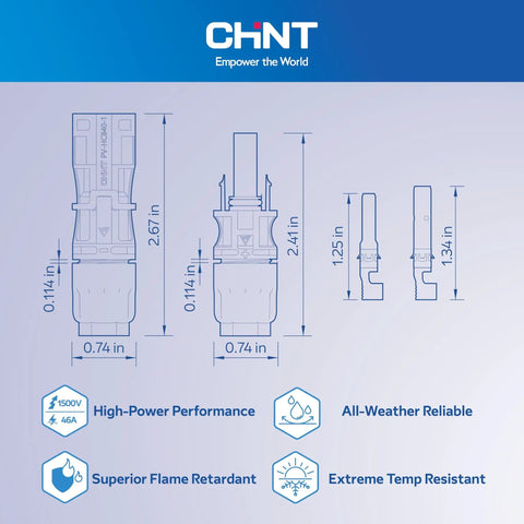 Technical diagram of 8AWG Solar Panel Connectors Built To Haul Big Power For PV Systems 1500V DC 70A Heavy Duty MC4 Compatible Cables