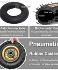 Heavy Duty Pneumatic Swivel Caster Wheels 4 Pack with inflatable inner tube and robust rubber outer tire for versatile use.