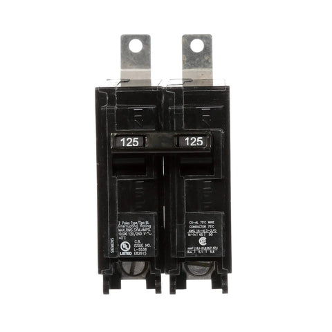 Front view of 125 Amp Double Pole 120 and 240 Volt Bolt In Breaker Type BL Molded Case Circuit Breaker for Panel Board UL Listed