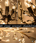 Close-up of Vintage K9 Clear Crystal 3-Light Pendant Ceiling Fixture with Black Finish highlighting crystal details