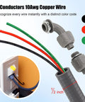 Half Inch Outdoor Power Whip Kit With Four Foot Liquid Tight Nonmetallic Flexible Conduit And Three Conductors Of Ten Gauge THHN Wire AC Disconnect Box Weatherproof Outdoor Electrical Hookup with color-coded wiring.