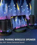 Portable Bluetooth Speaker With Wireless Stereo Pairing And Built In Mic, 360 Degree HD Sound, IP65 Waterproof shown in music setup