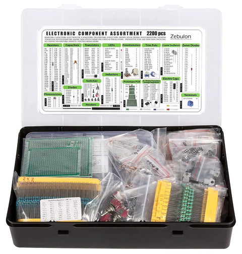 Epic 2200 Piece Electronics Component Kit With Capacitors Resistors Transistors Inductors Diodes Potentiometers ICs
