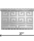 Modern Geometric Greek Key Wallpaper With Metallic Matte Finish Premium Washable Removable Wall Covering, 27 inches wide.