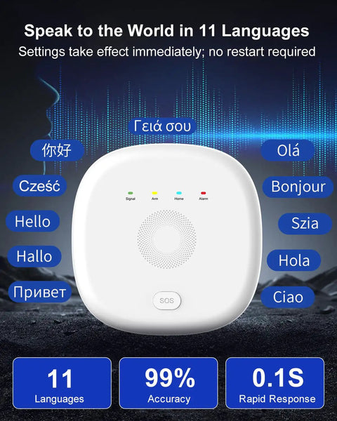Wireless Home Security System With WiFi App Alerts Alexa Compatible showing multilingual interface