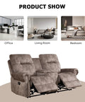 Dual Manual Recliner Loveseat Sofa With Center Console And Hidden Storage, Cup Holders, Vintage Rivet Mid Century Design shown
