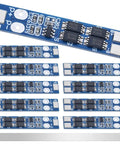 No Fuss 10 Pack 2S Lithium Battery Protection Board With Nickel Tabs 8A Max Load BMS For 18650 Cells, blue circuit boards arranged.