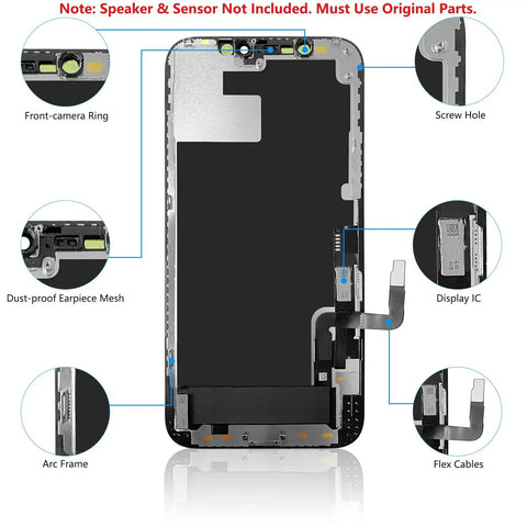 IPhone And 12 Pro Screen Replacement 6.1 Inch 3D Touch LCD Display Digitizer Repair Kit With Waterproof Frame Sticker and Parts Diagram