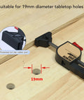 Two Piece Bench Clamp Kit for woodworking showing non-slip jaws and 19mm hole compatibility on wood surface.