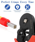 All-In-One Wire Ferrule Crimping Kit With 1800 Ferrules showing crimper tool and precise crimping detail