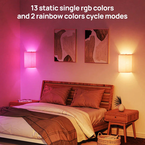Bedroom with Magnetic Battery Operated RGB Wall Sconce Set Of 2 With Dimmable Remote, Linen Shade, 13 Colors, 2 Breathing Modes