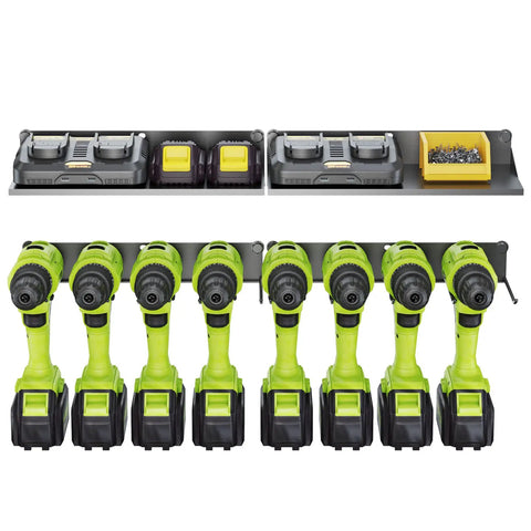 Two Pack Power Tool Drill Holder Wall Mount Organizer Rack Set Heavy Duty Steel Garage Storage for batteries, bits, and accessories